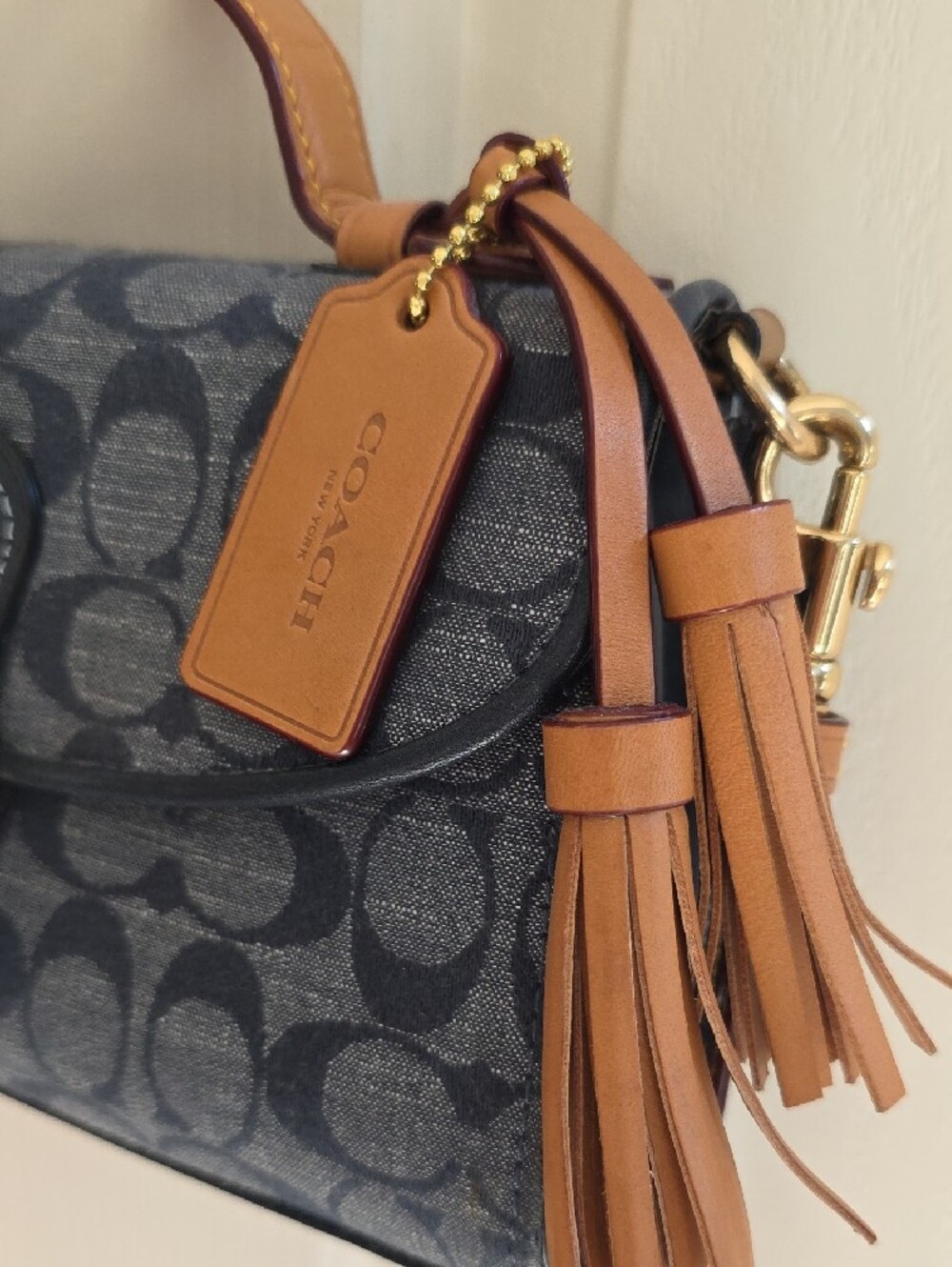 Coach Denim Signature Canvas Satchel with Tan Trim - Picture 3 of 11